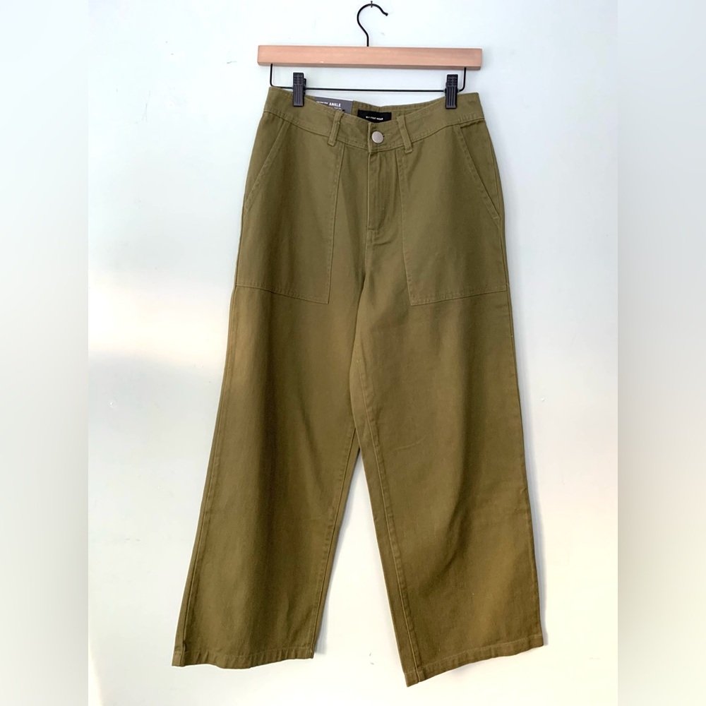 NWT Who What Wear Martini Olive Ankle Crop High Rise Wide Leg Pants Size 2